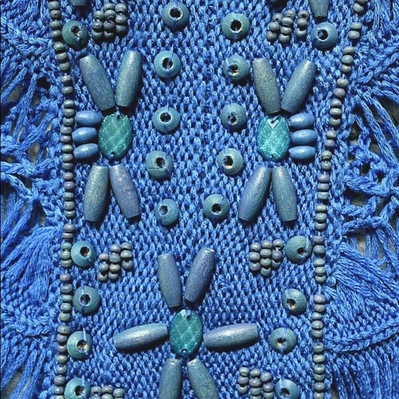 Chicos  Blue Open Knit 3/4 Sleeve Embellished V-Neck Pullover Sweater Sz… - Picture 5 of 10